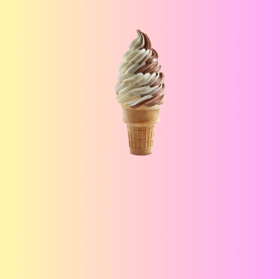 Swirled soft serve ice cream cone