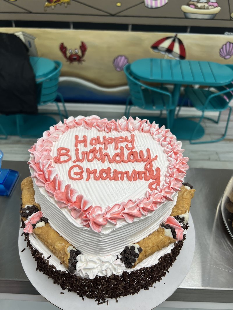Happy Birthday Grammy heart-shaped cannoli cake